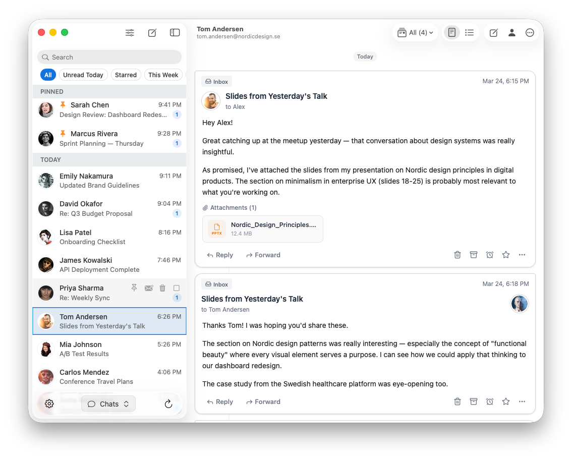 ChatInbox desktop app — chat-style email organized by people