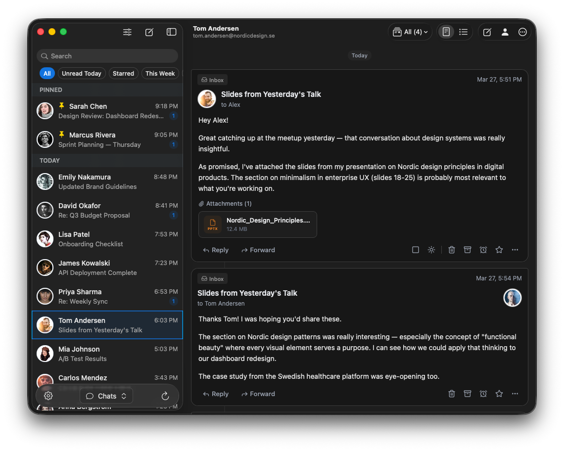 ChatInbox desktop app — chat-style email organized by people